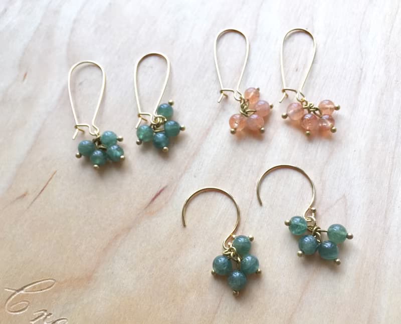 ||花火||金草莓晶/藍綠磷灰石/黃銅耳環 天然石飾品