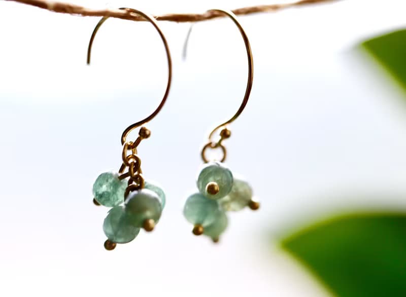 ||花火||金草莓晶/藍綠磷灰石/黃銅耳環 天然石飾品