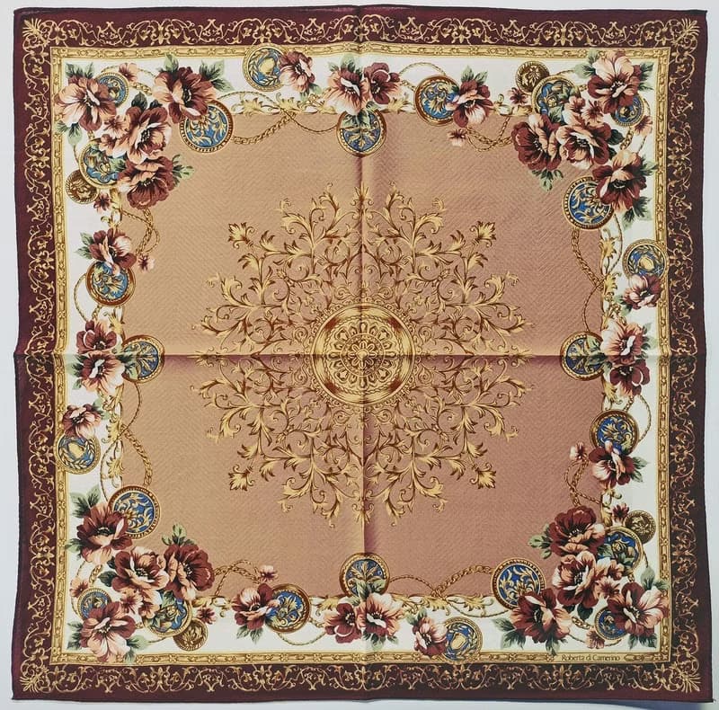 Roberta di Camerino Vintage Scarf Luxury Baroque Floral 23.5 x 23.5 inches