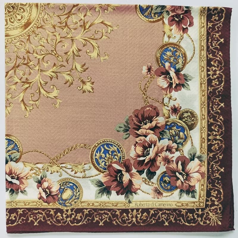 Roberta di Camerino Vintage Scarf Luxury Baroque Floral 23.5 x 23.5 inches