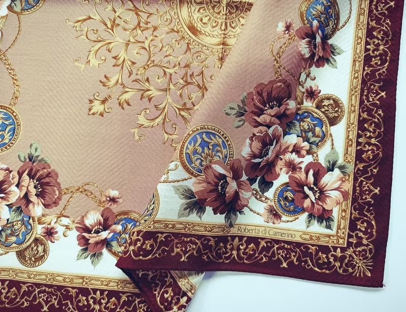 Roberta di Camerino Vintage Scarf Luxury Baroque Floral 23.5 x 23.5 inches