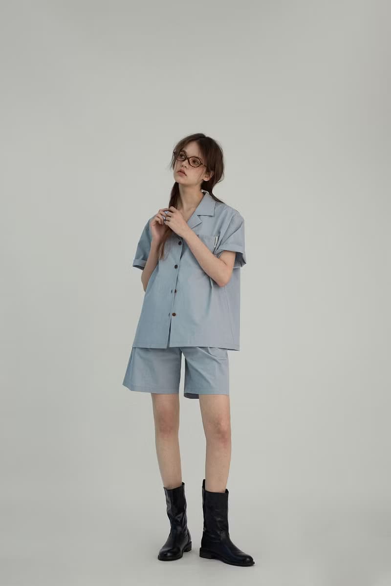 北歐極簡 古巴領微皺條紋短袖襯衫 短褲套裝