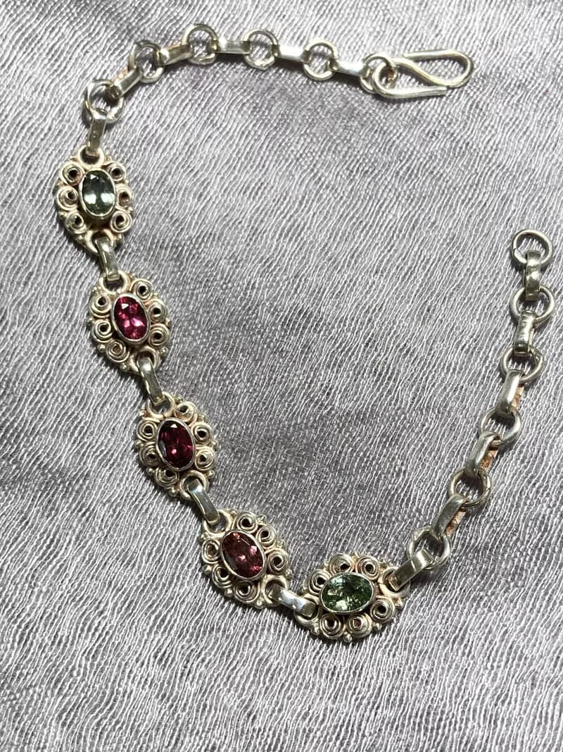 天然 切面 碧璽 手鍊 尼泊爾 手工製 925純銀