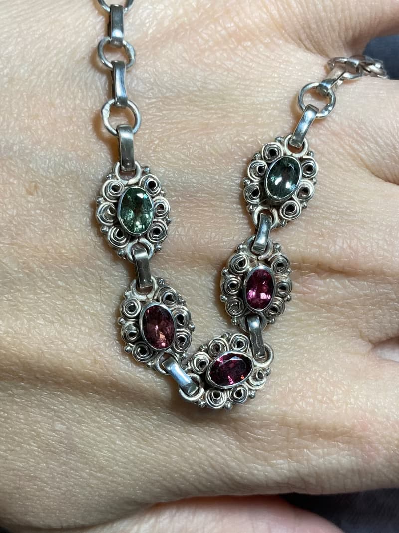 天然 切面 碧璽 手鍊 尼泊爾 手工製 925純銀