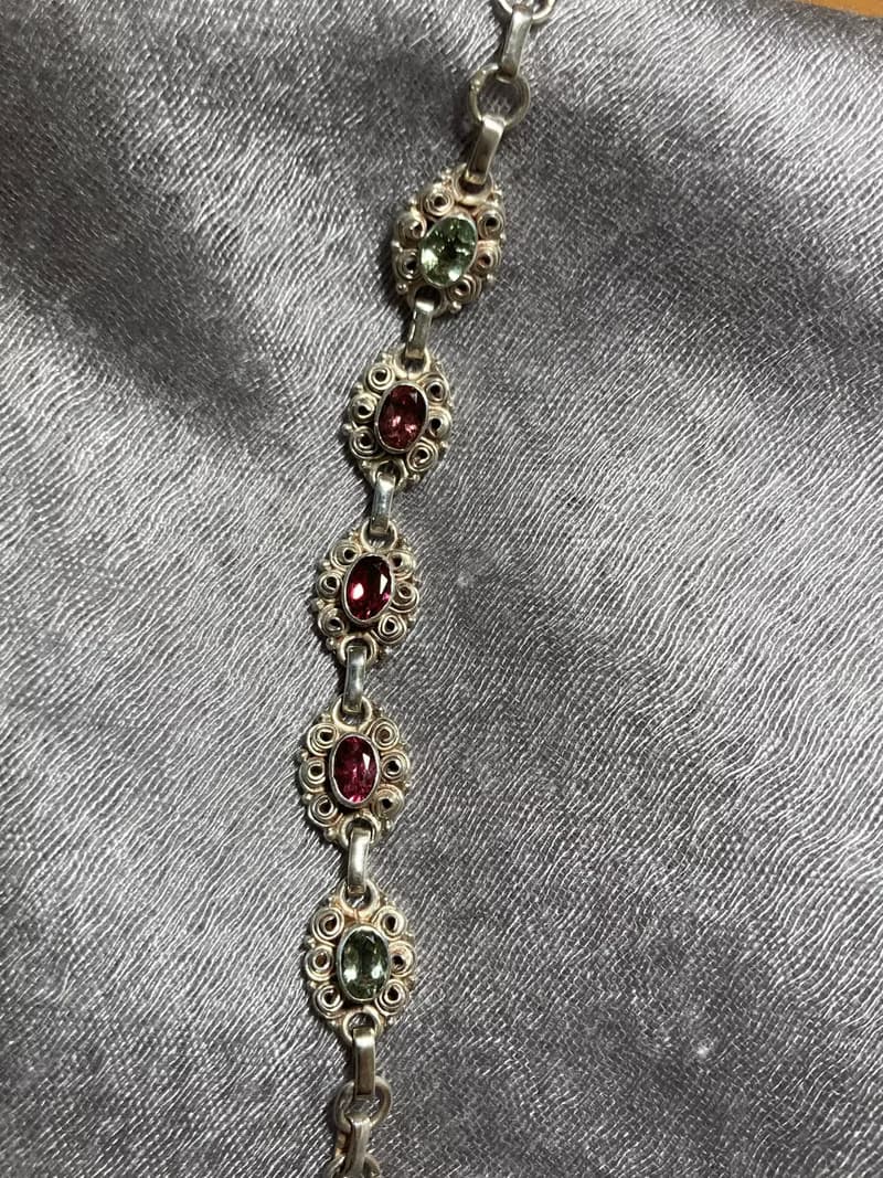 天然 切面 碧璽 手鍊 尼泊爾 手工製 925純銀