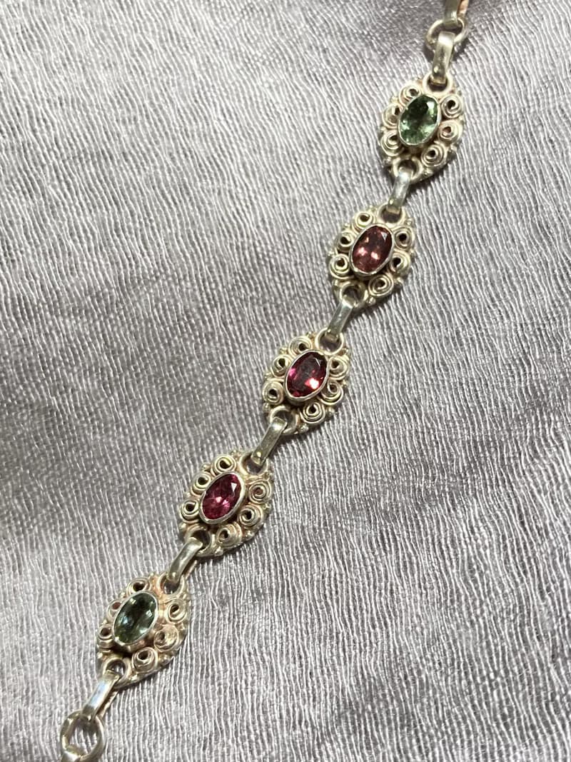 天然 切面 碧璽 手鍊 尼泊爾 手工製 925純銀