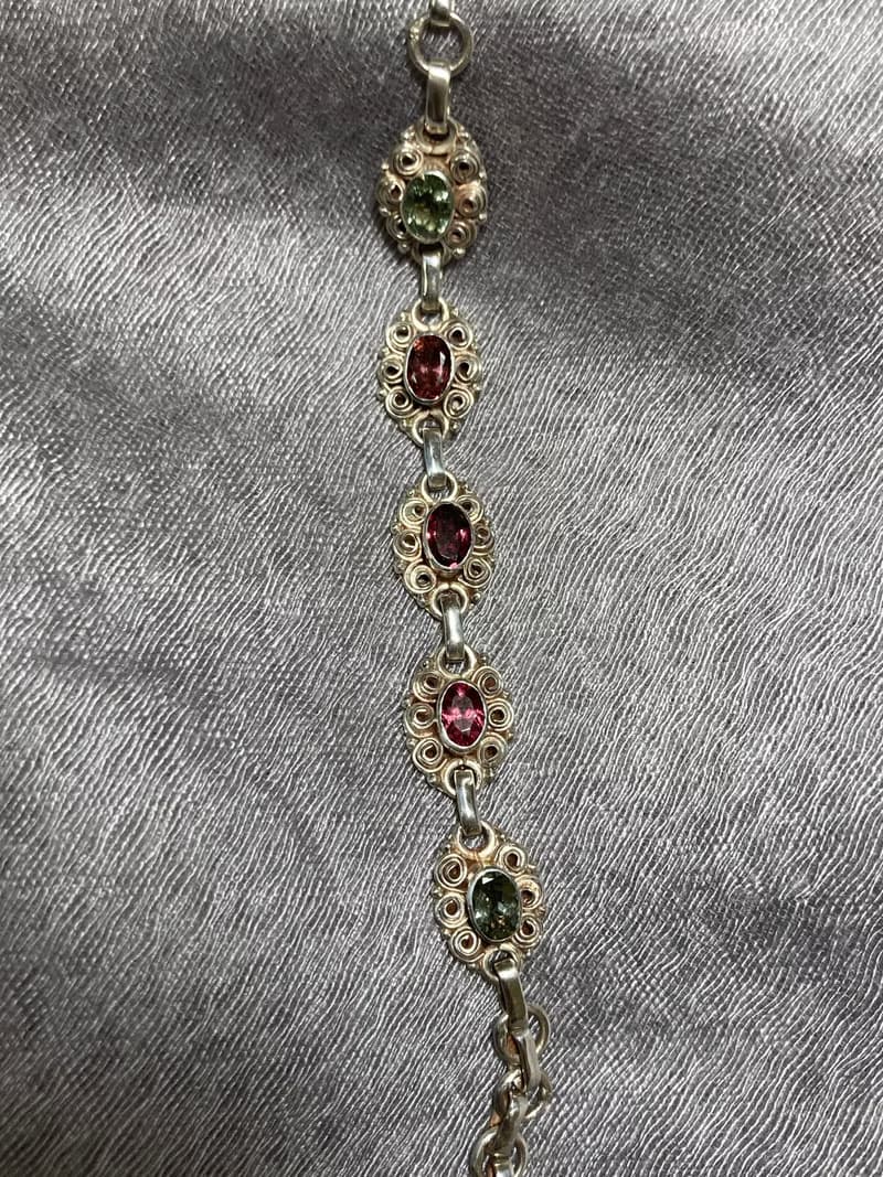 天然 切面 碧璽 手鍊 尼泊爾 手工製 925純銀