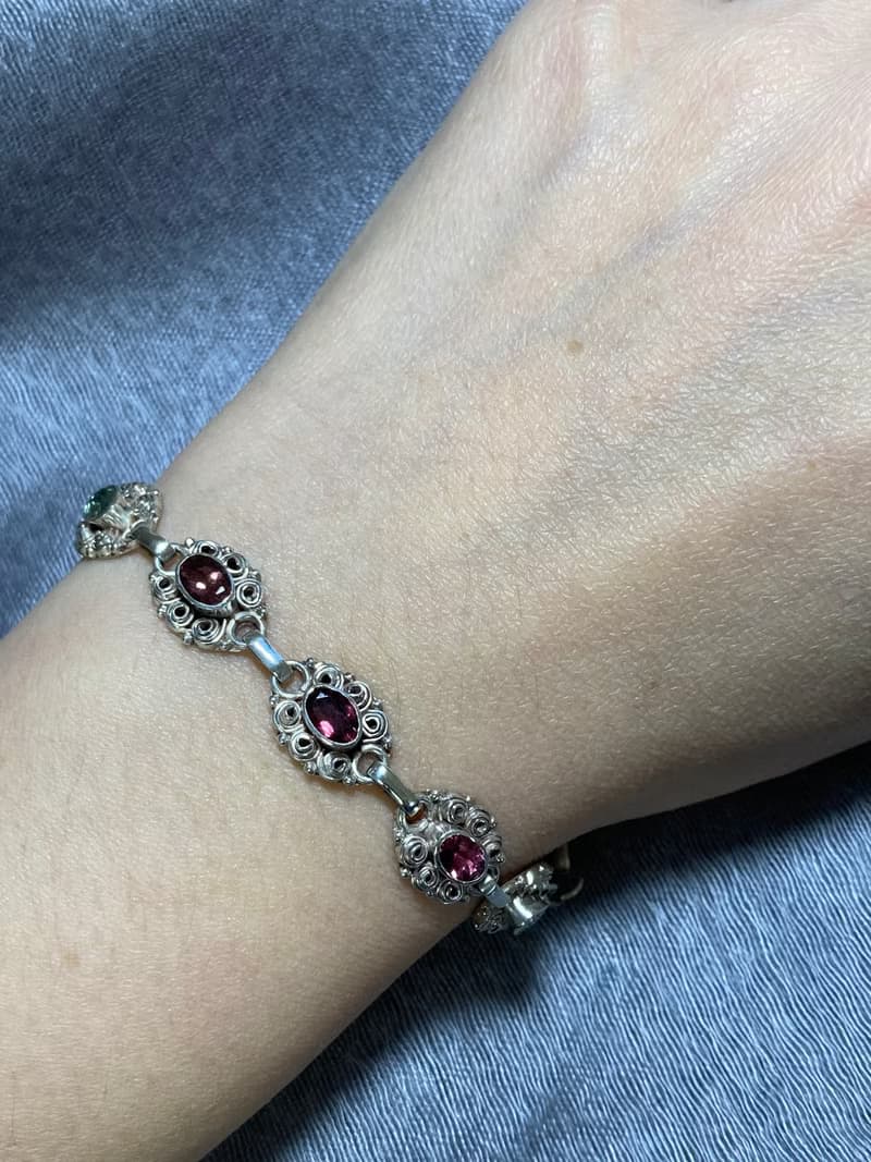 天然 切面 碧璽 手鍊 尼泊爾 手工製 925純銀