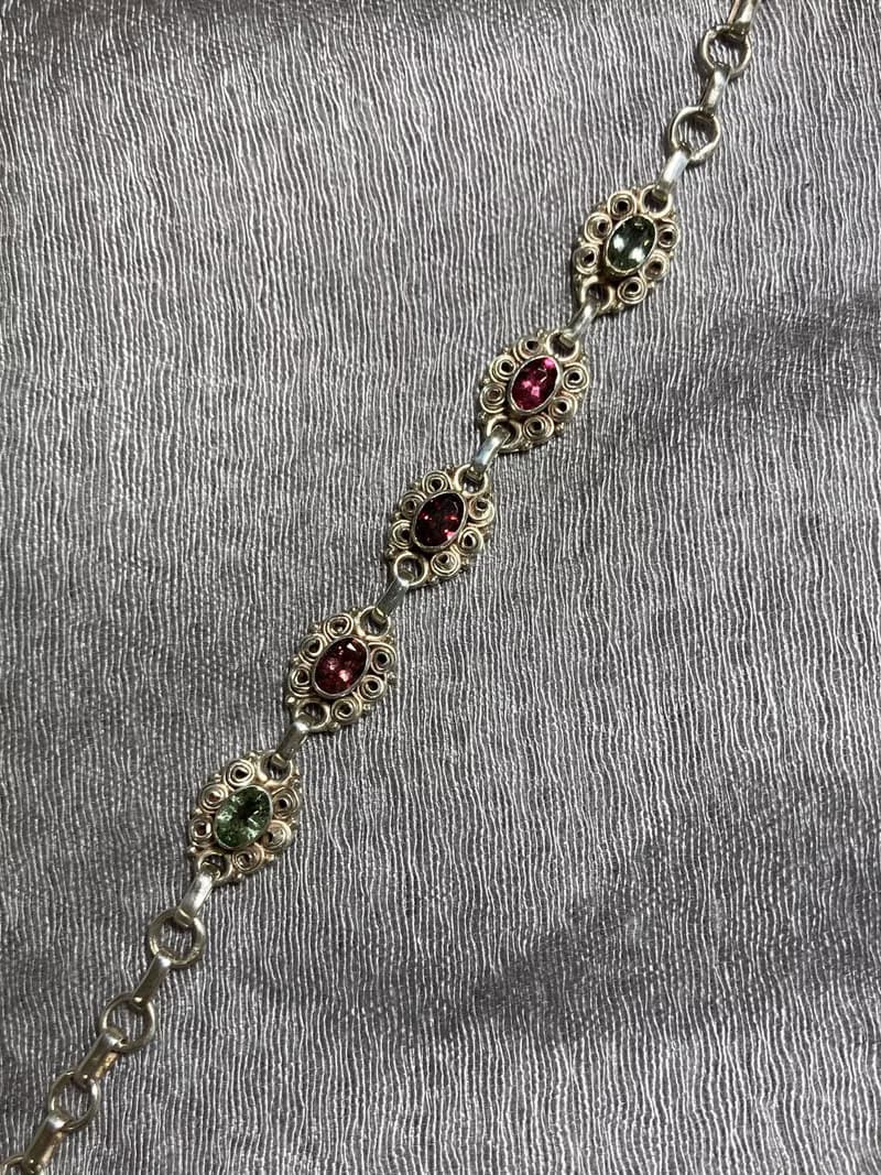 天然 切面 碧璽 手鍊 尼泊爾 手工製 925純銀