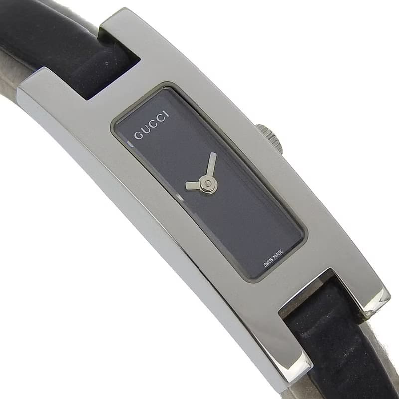 【日本直送】グッチ GUCCI 腕時計 3900L SS × 型押しレザー クオーツ アナログ表示 黒文字盤 レディース【中古】