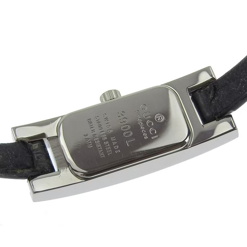 【日本直送】グッチ GUCCI 腕時計 3900L SS × 型押しレザー クオーツ アナログ表示 黒文字盤 レディース【中古】