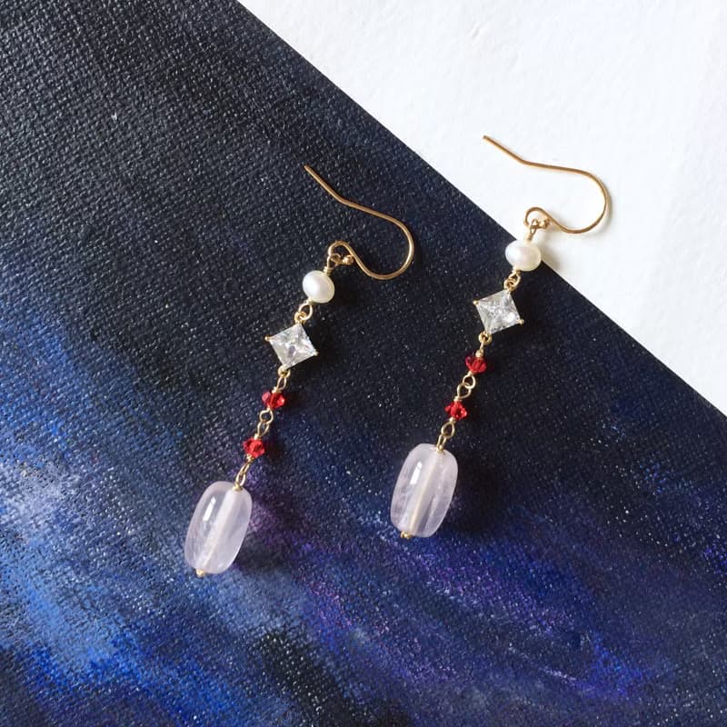 獨家-情人節禮物 粉水晶幸運珠耳環14kgf 手工