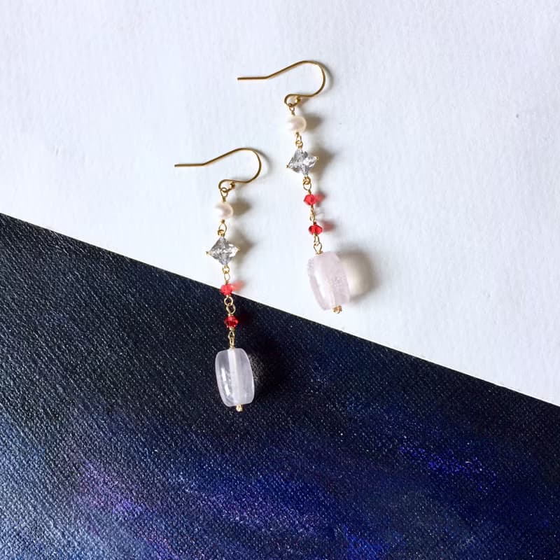 獨家-情人節禮物 粉水晶幸運珠耳環14kgf 手工