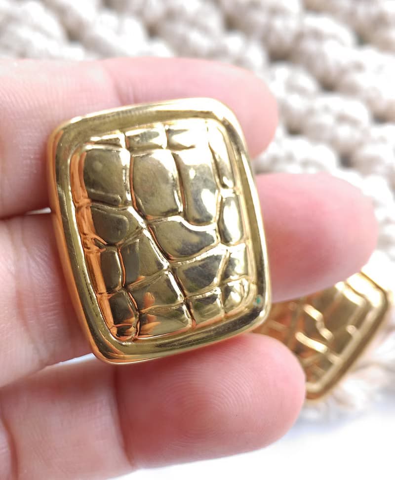 Vintage Jewelry 西洋古董飾品 金色調 鱷魚紋 小方形 針式耳環