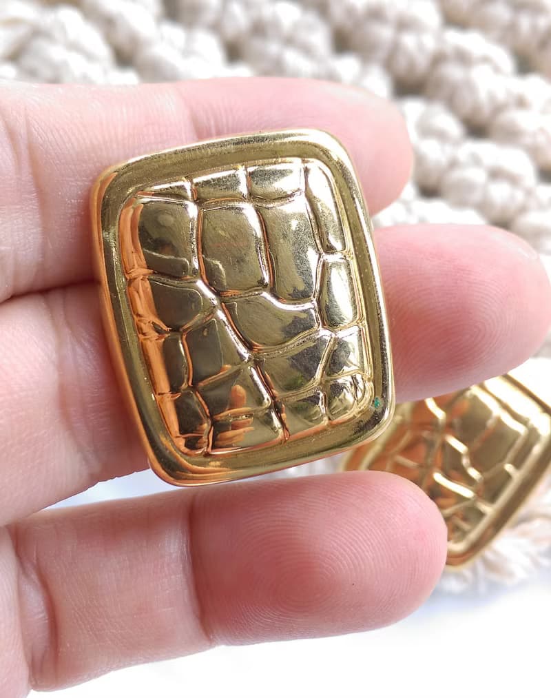 Vintage Jewelry 西洋古董飾品 金色調 鱷魚紋 小方形 針式耳環