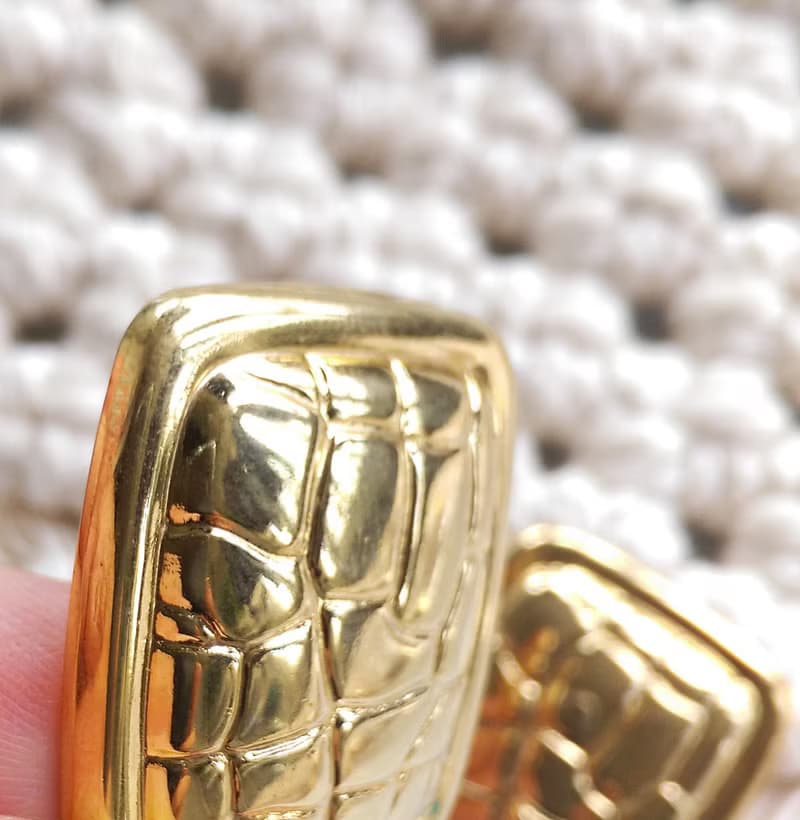 Vintage Jewelry 西洋古董飾品 金色調 鱷魚紋 小方形 針式耳環