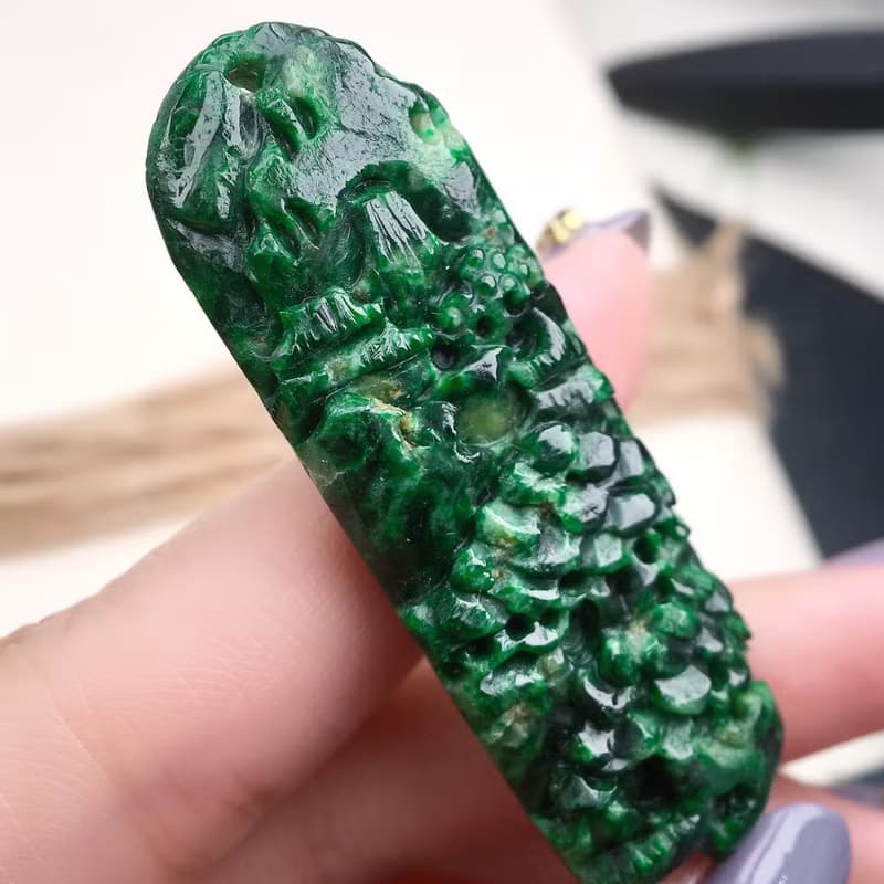 滿綠翡翠山水牌 | 天然緬甸A貨翡翠 | 送禮