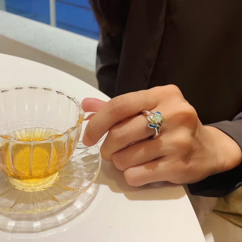 煙火戒指 純銀 琺瑯 蛋白石 戒指 訂製 生日禮物