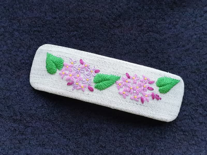 浪漫情人節禮物/手刺繡紫丁香彈簧髮夾
