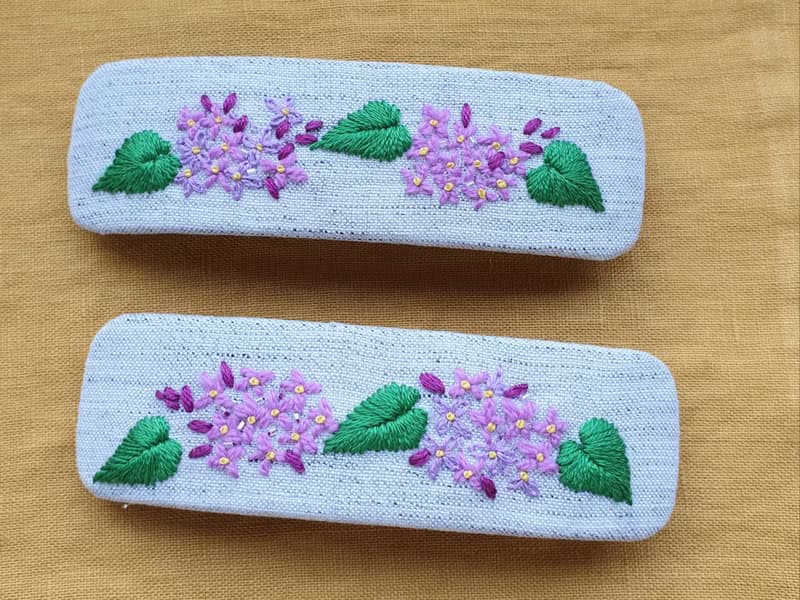 浪漫情人節禮物/手刺繡紫丁香彈簧髮夾