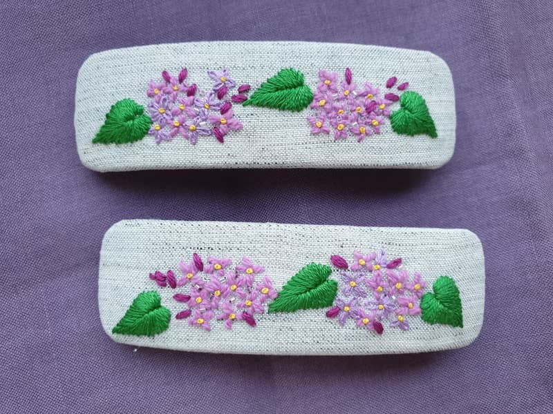 浪漫情人節禮物/手刺繡紫丁香彈簧髮夾