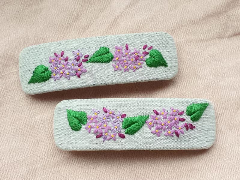 浪漫情人節禮物/手刺繡紫丁香彈簧髮夾