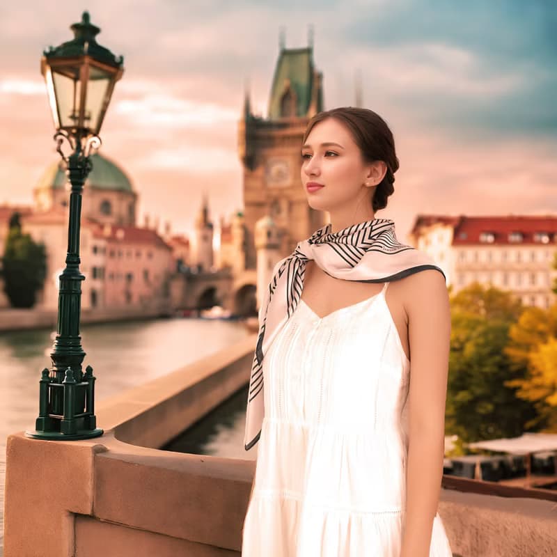 空中的浪漫大方巾絲巾90厘米 Jardin Des Fontaines