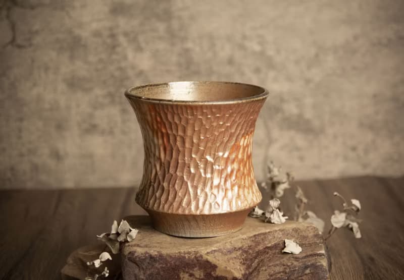 大盆∣柴燒盆缽∣手刻紋理、局部志野釉∣塊根多肉植物、手工作品