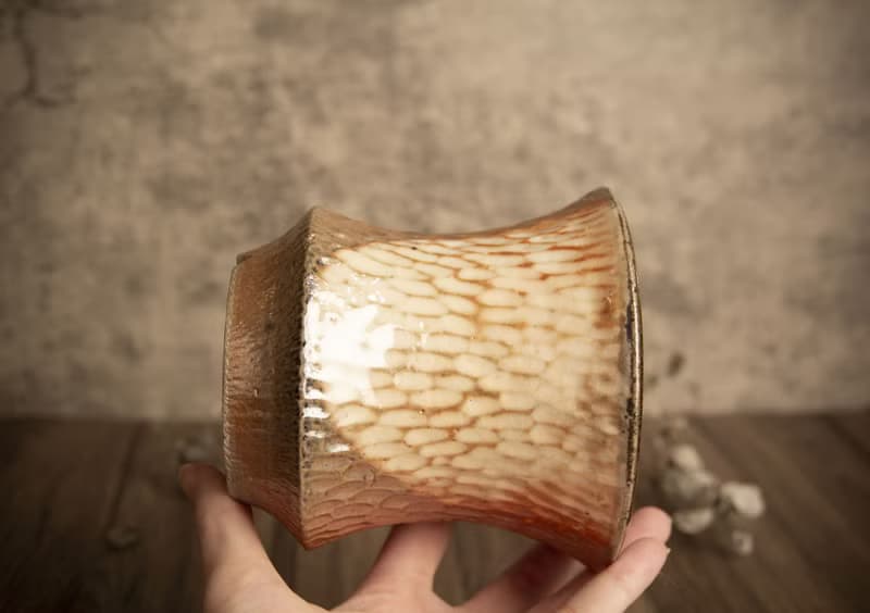 大盆∣柴燒盆缽∣手刻紋理、局部志野釉∣塊根多肉植物、手工作品