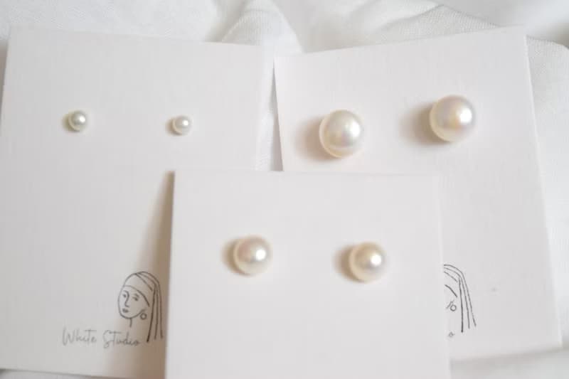 【簡單的】天然淡水珍珠耳釘 全925純銀耳釘/耳夾 大中小 迷你