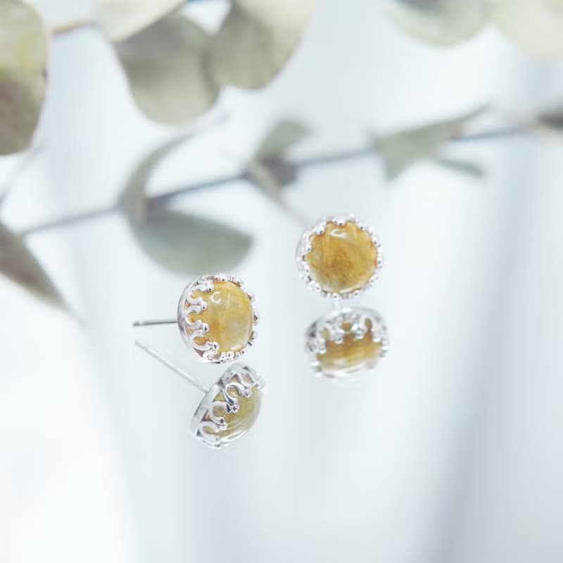 金絲縷 | 金髮晶 古典皇冠 925純銀耳環 耳針 情人節 招財運