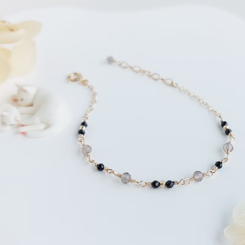 冰種黑曜石 + 黑尖晶石  x 14KGF手鍊