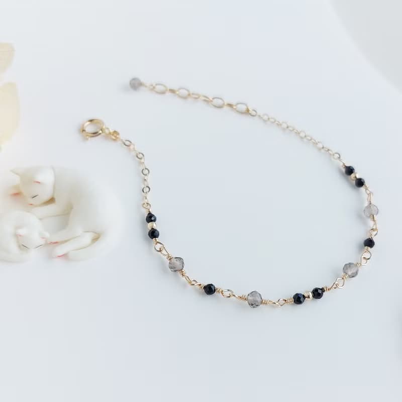 冰種黑曜石 + 黑尖晶石  x 14KGF手鍊