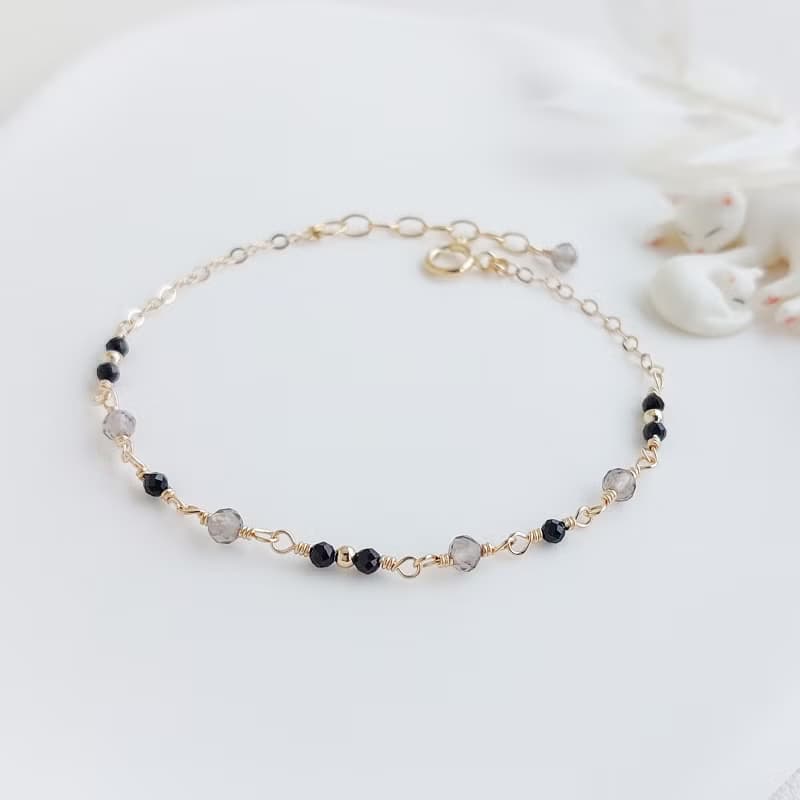 冰種黑曜石 + 黑尖晶石  x 14KGF手鍊