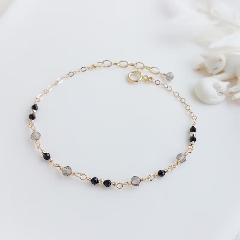 冰種黑曜石 + 黑尖晶石  x 14KGF手鍊