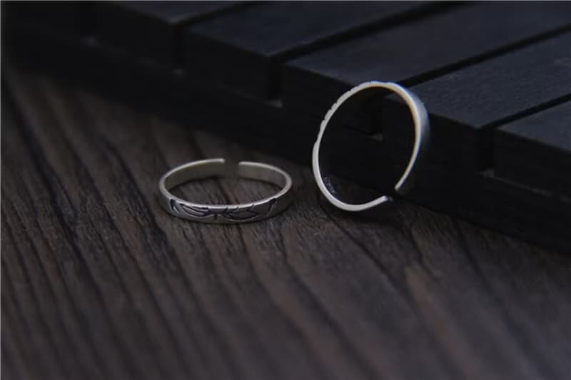 Real S 925 Sterling Silver Lovers Opening Rings Simple Fashion Ethnic Handmade