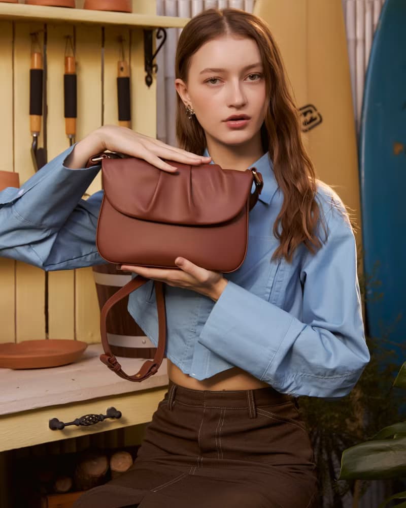 PUFF 真皮包 - 斜背包與肩背包 - Red Brown 泰國包