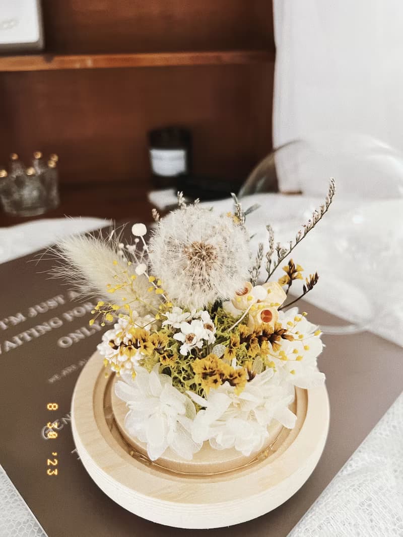 蒲公英 永生花禮 玻璃盅 不凋花