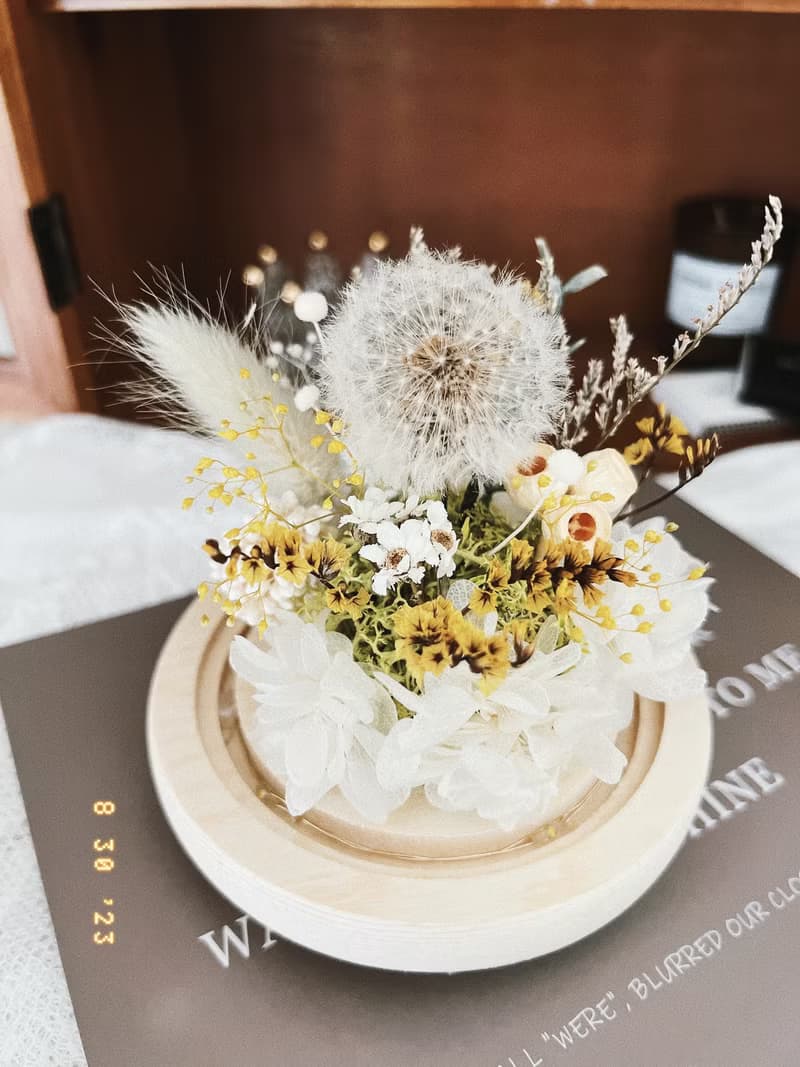 蒲公英 永生花禮 玻璃盅 不凋花