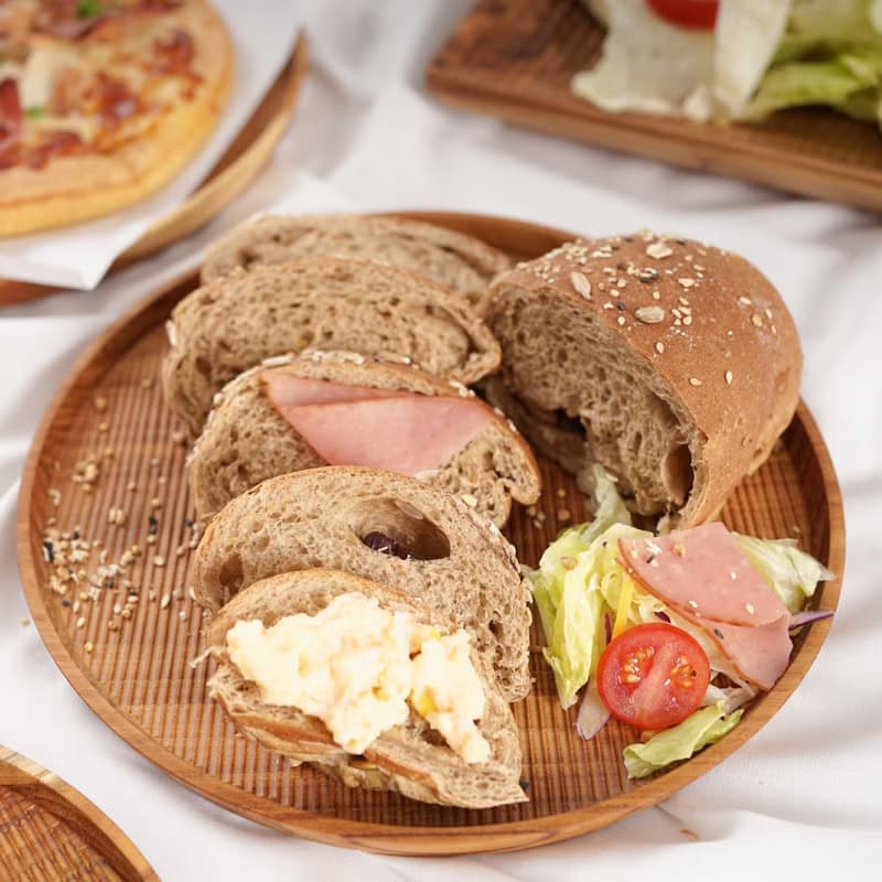 天然柚木圓型托盤/餐盤29cm-條紋款│不上漆原木製 露營野餐