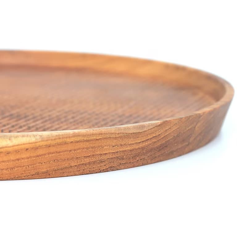 天然柚木圓型托盤/餐盤29cm-條紋款│不上漆原木製 露營野餐