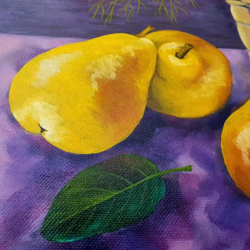 Pear Painting Still Life Art Wildflowers Bouquet Wall Art Canvas Oil Painting