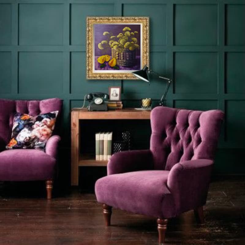 Pear Painting Still Life Art Wildflowers Bouquet Wall Art Canvas Oil Painting