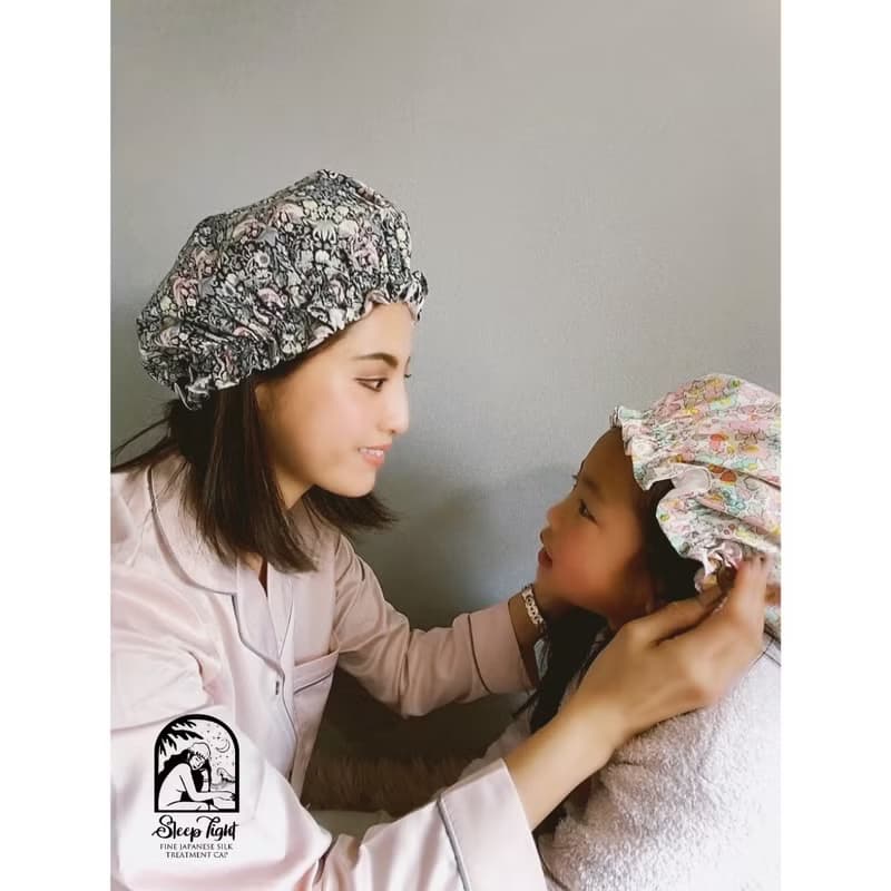 kids【2〜7歳】日本製洗えるシルクのナイトキャップ  Tinker Purple リボン　生日禮物 星柄　パープル　ギンガムチェック