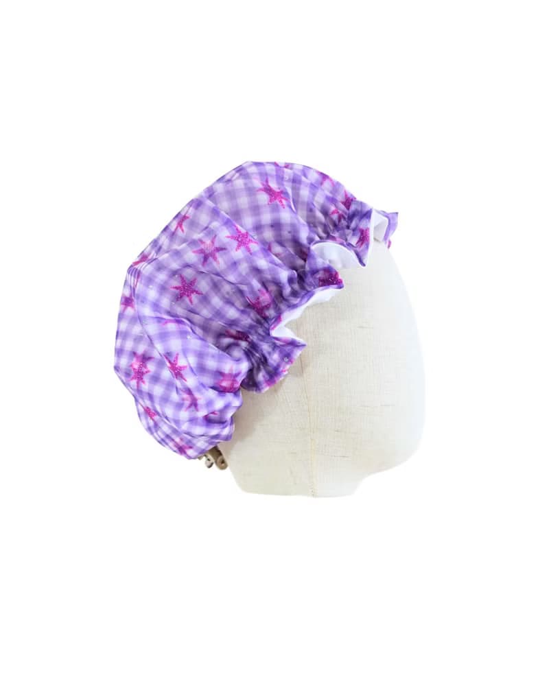 kids【2〜7歳】日本製洗えるシルクのナイトキャップ  Tinker Purple リボン　生日禮物 星柄　パープル　ギンガムチェック