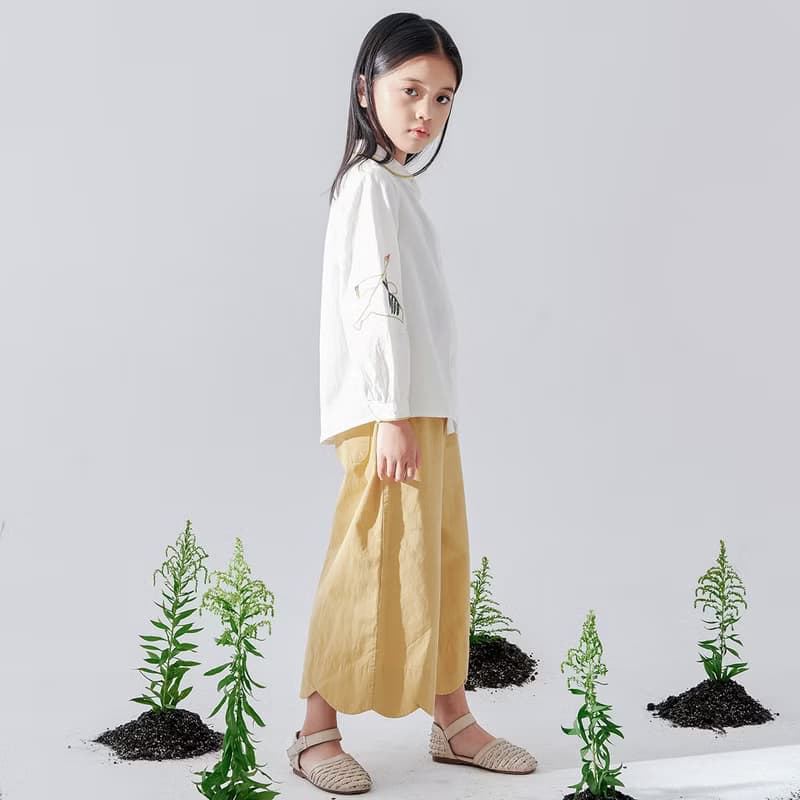 BIR童裝 | 九分刺繡寬褲(現貨黑色)
