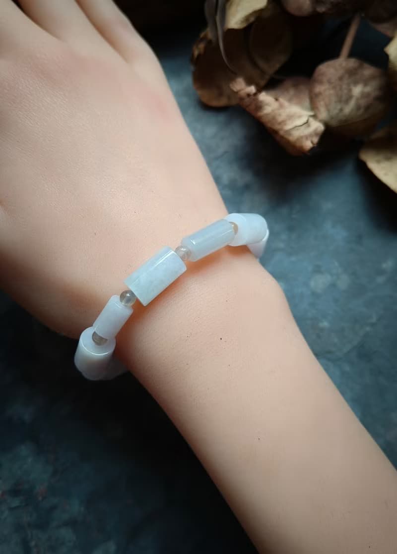 天然緬甸桶珠紫羅蘭冰種翡翠 骨干小珠 手串手鍊