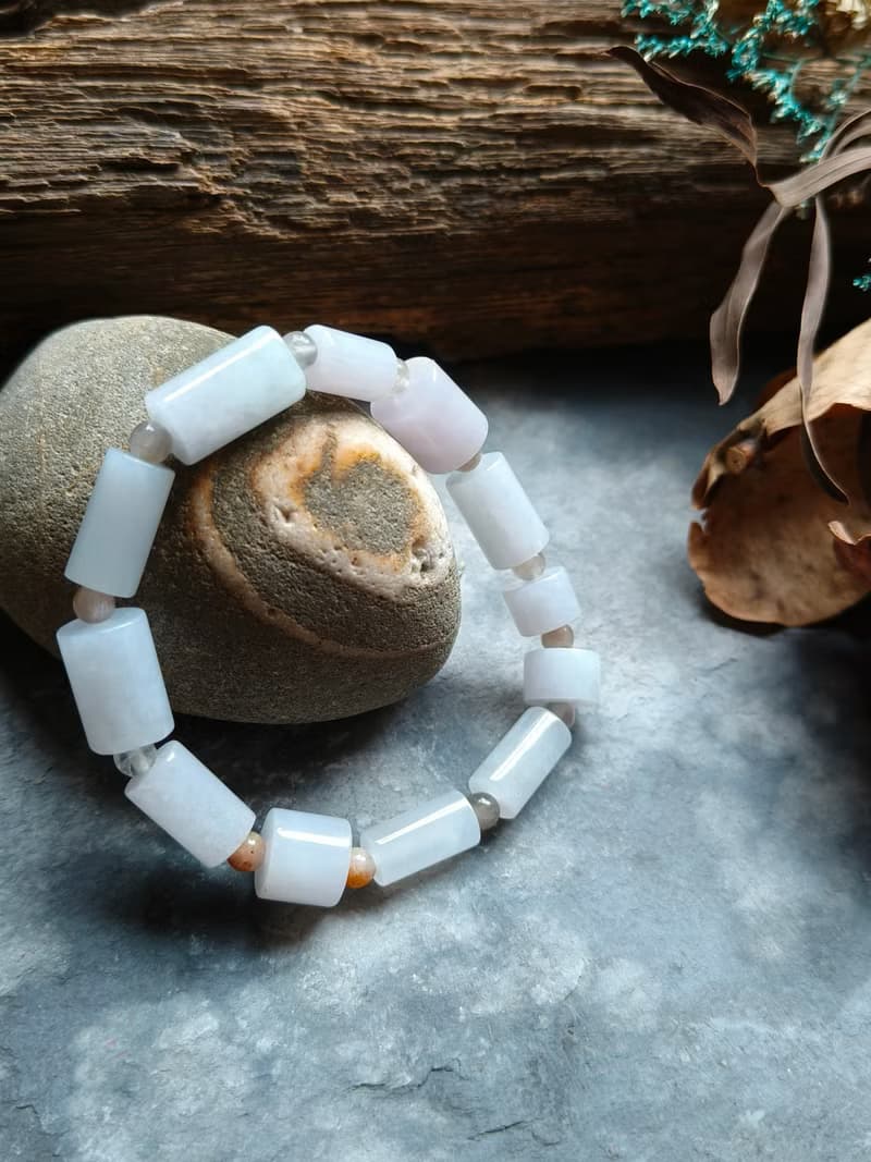 天然緬甸桶珠紫羅蘭冰種翡翠 骨干小珠 手串手鍊