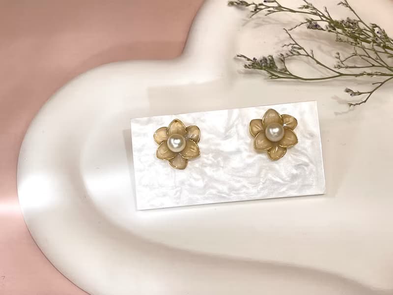 天然淡水珍珠 純銀 琺琅工藝 耳環
