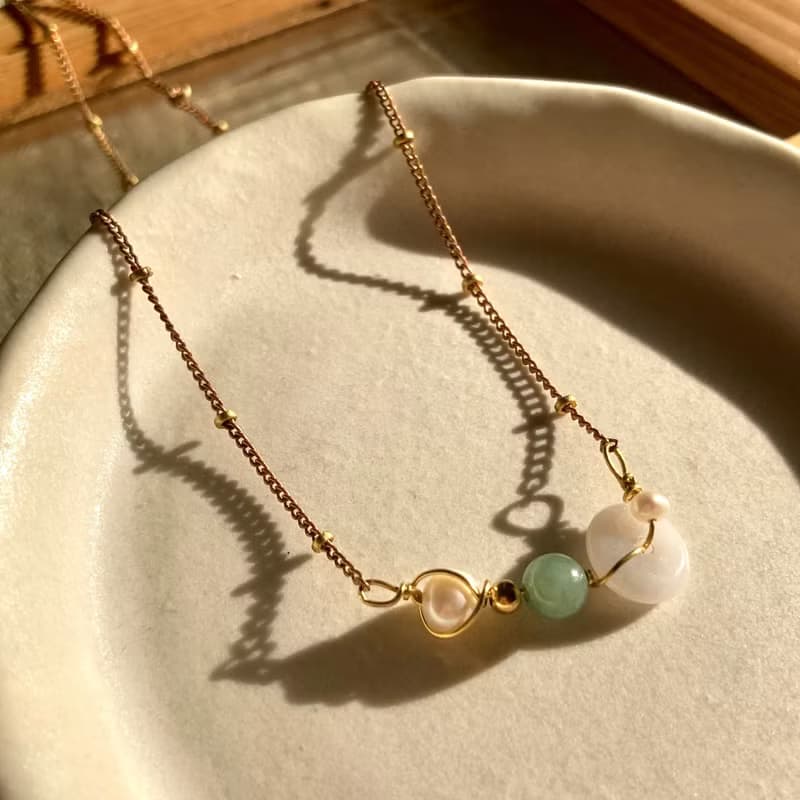 老林雜貨 | 平安扣翡翠珍珠項鍊